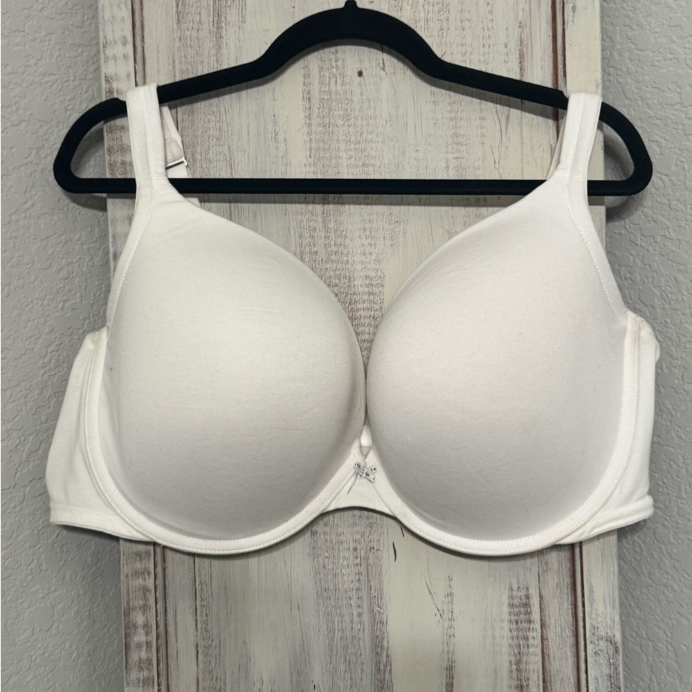 Cacique White Cotton Boost Plunge Bra 46DDD